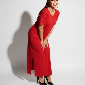 J. Jill Maxi Dress Medium Wearever Collection Red Romantic Flowy Boxy